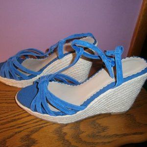 Light Blue Suede Denim Wedges